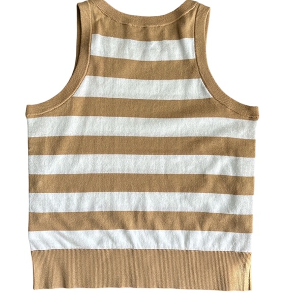 MICHAEL KORS WOMENS STRIPPED KNIT TANK TOP. CREW NECK.  Medium, khaki/white - Picture 2 of 12